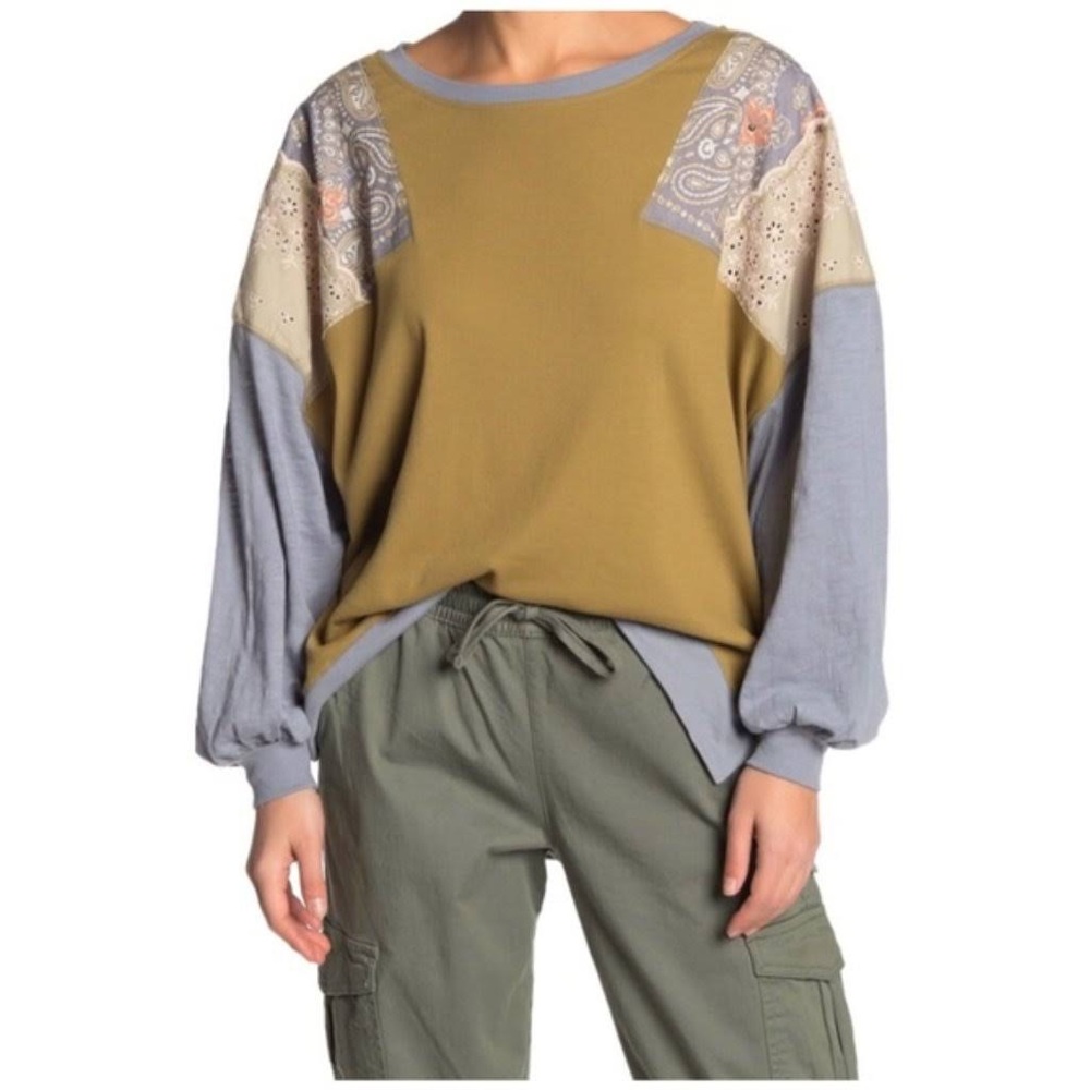 Free People “Feelin It” Patchwork Top Size Medium